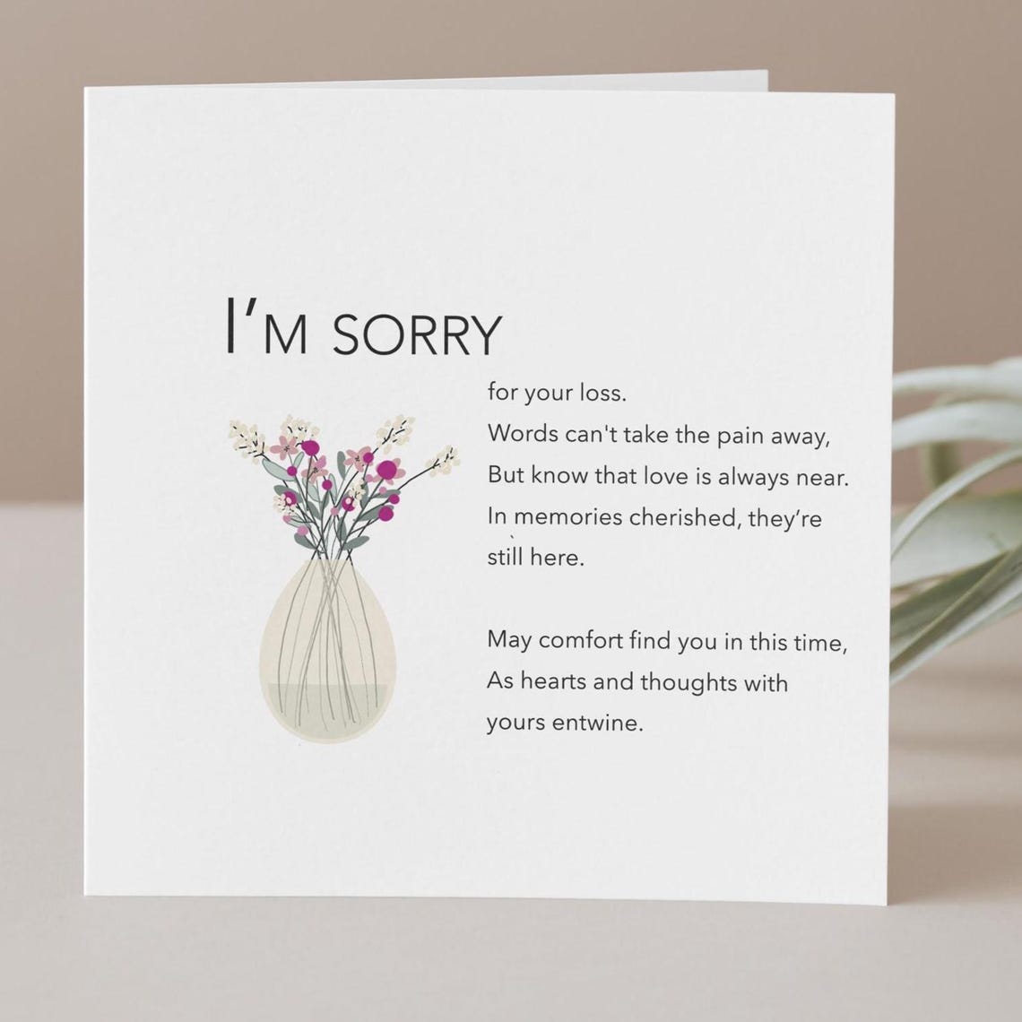 Thoughtful Sympathy Card - I'm Sorry for Your Loss - Handcrafted ...