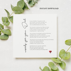 Digitaler Download Worte an meinen Vater zum Geburtstag, Vatertag, Weihnachtsgedicht, Grußkarte für den besten Vater