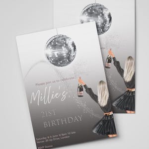 Printable Glittery Disco Ball 21st Birthday Invitation: Personalised Glamour | Digital Download