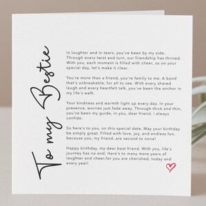 To my Bestie Happy Birthday Best Friend Card with Words of Friendship and Love for that Special BFF on her Milestone Day