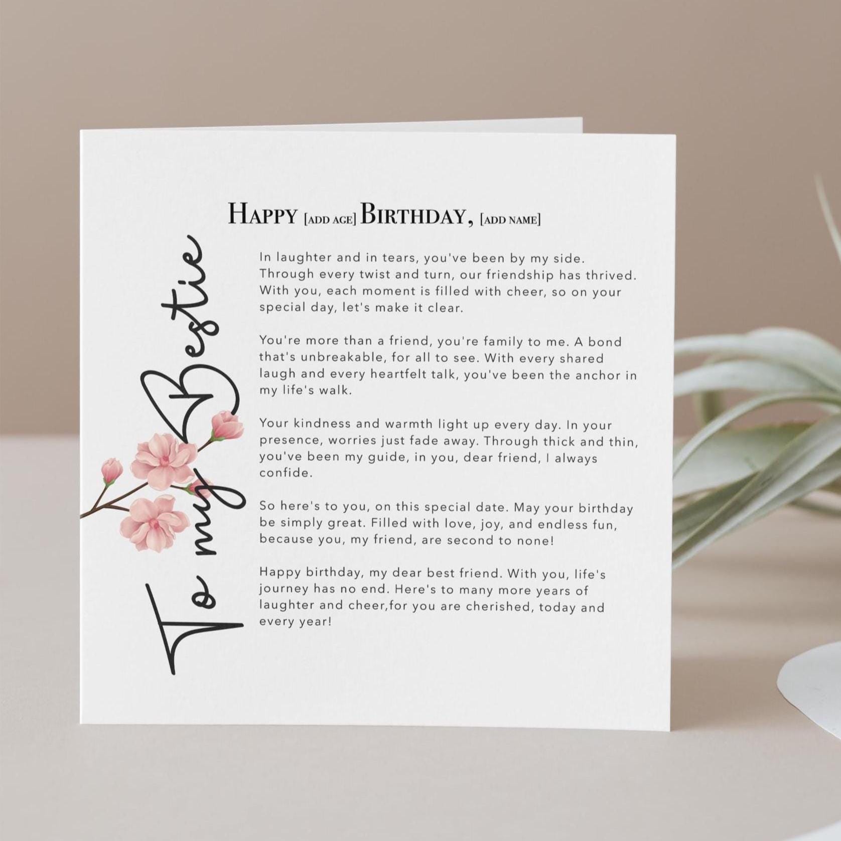 Personalised Happy Birthday Bestie Card: Friendship & Love