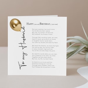 Personalised To my Husband Special Birthday Card - Sentimental Verse  - Handmade