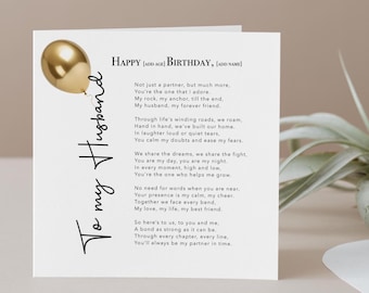 Personalised To my Husband Special Birthday Card - Sentimental Verse  - Handmade