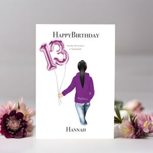 Carte imprimable joyeux 13e anniversaire pour adolescente, design mignon et coloré, officiellement une adolescente - Fêtez vos 13 ans avec style