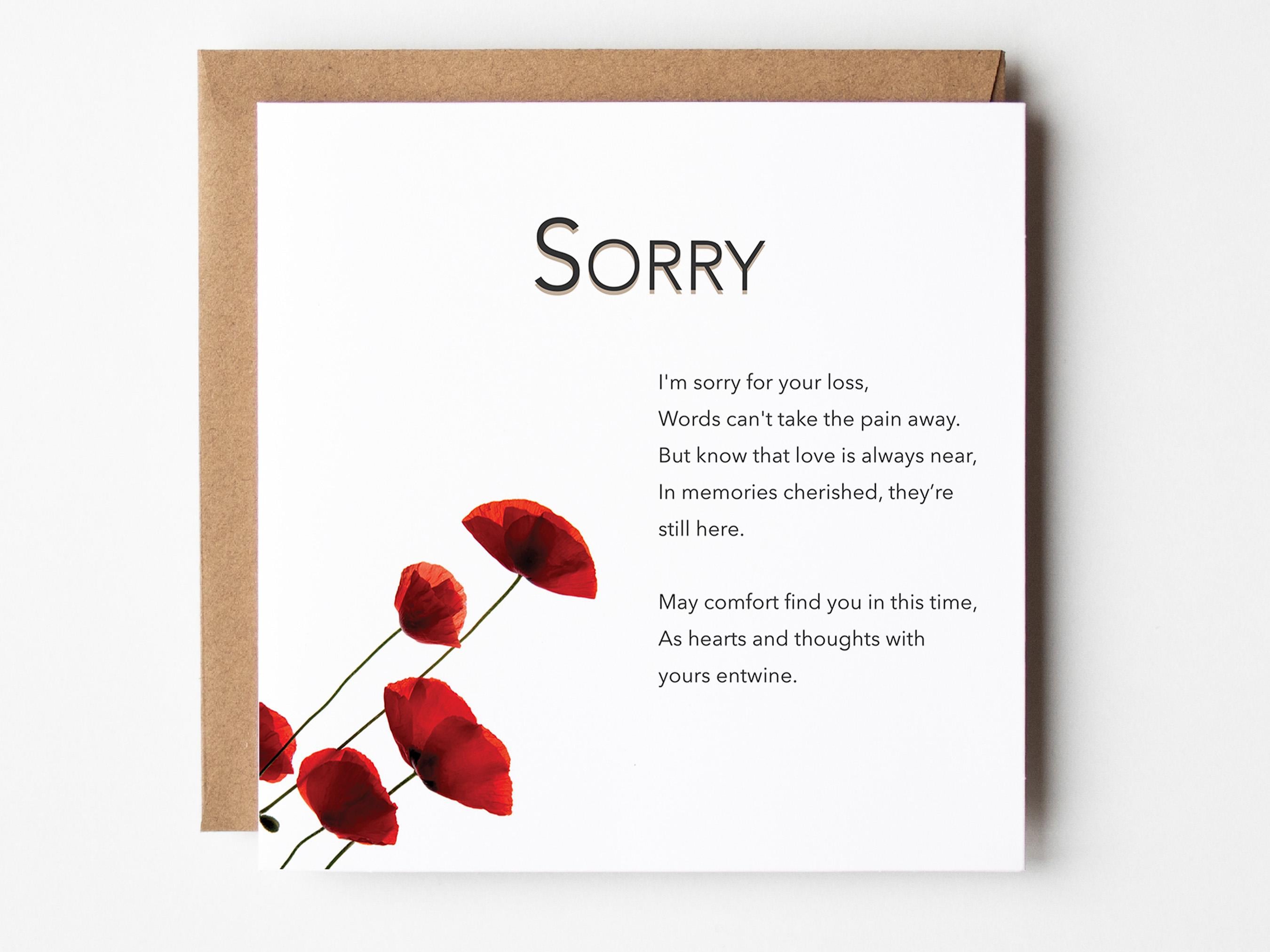 Thoughtful Sympathy Card - I'm Sorry for Your Loss - Handcrafted ...