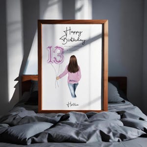 Impresión personalizada para dormitorio de adolescente de 13 años, recuerdo de cumpleaños número 13, con o sin poema.