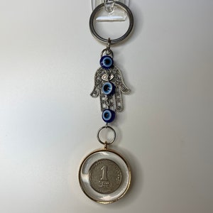 Shekel and hamsa keychain