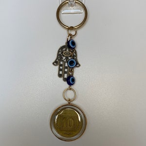 Shekel and hamsa keychain