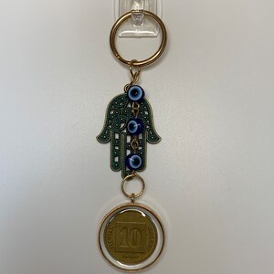 Shekel and hamsa keychain