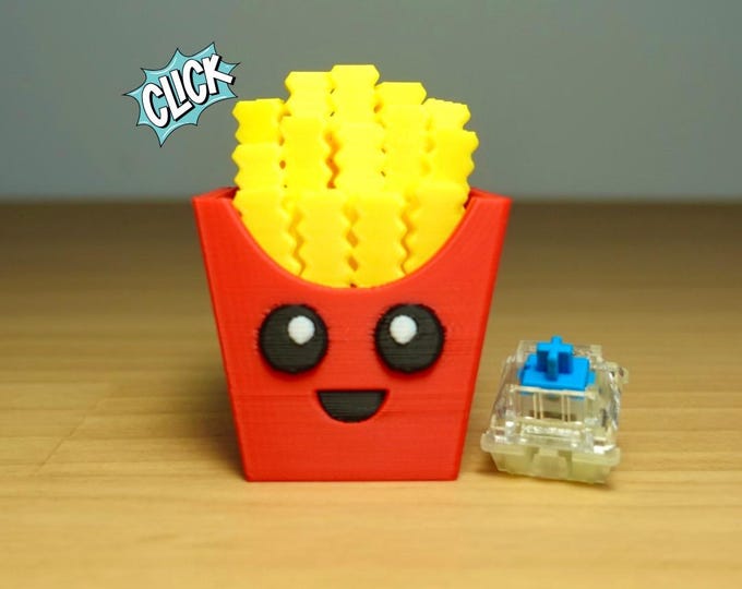 Customizable Fry Container Keychain with Keyboard Key Switch - Fidget Keychain with Click Sound  – Stress Relief & Fun Desk Accessory