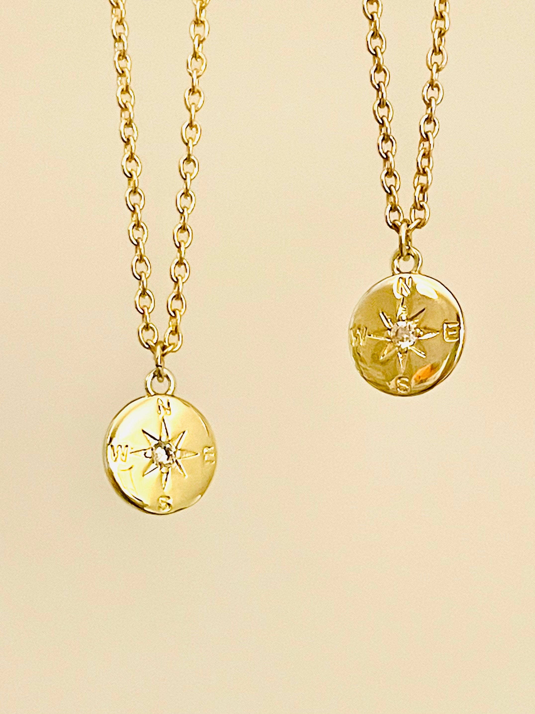 Dainty Gold Compass Necklace 14k Gold Dipped. Etsy
