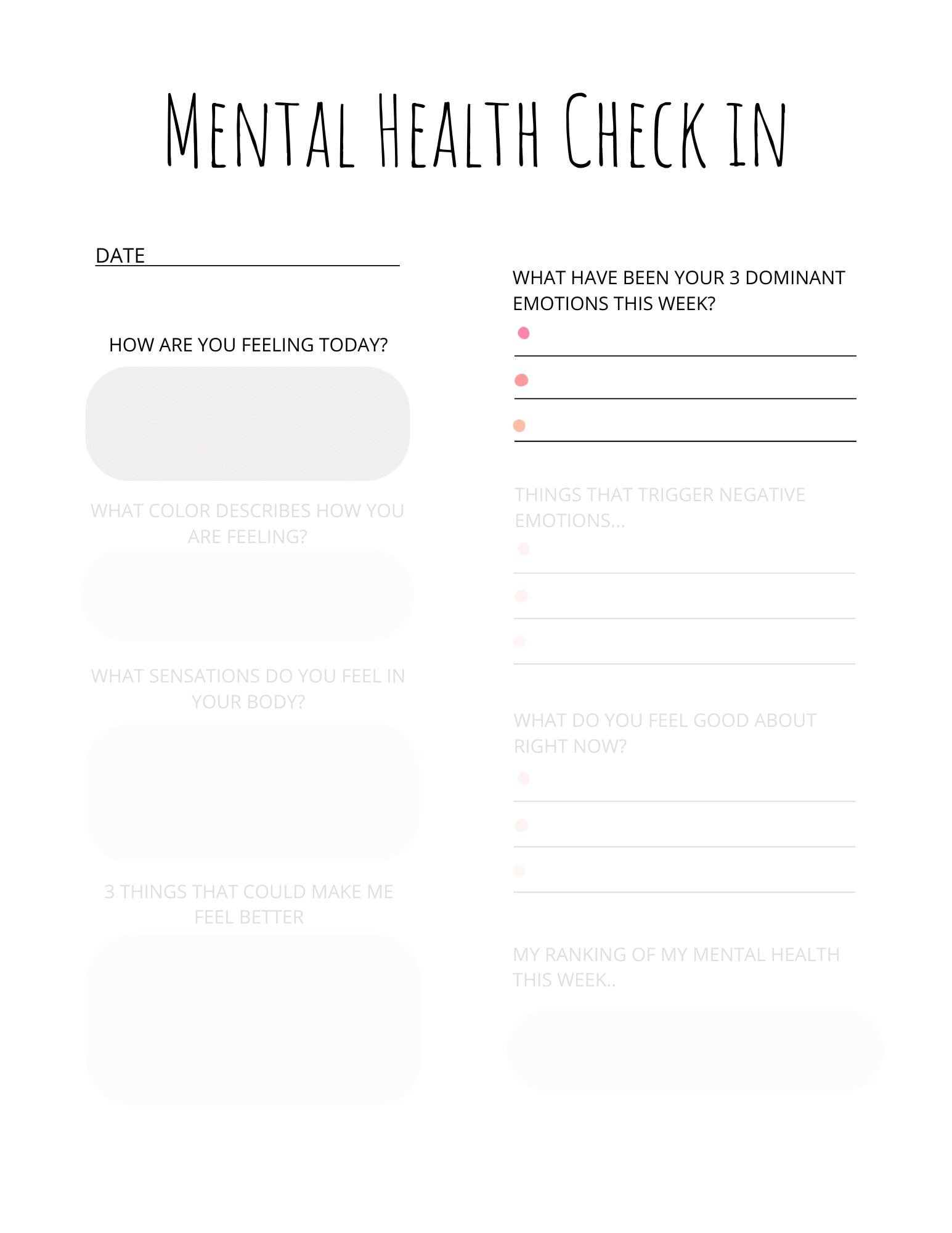 Control de salud mental diario semanal entre semana adultos ni os