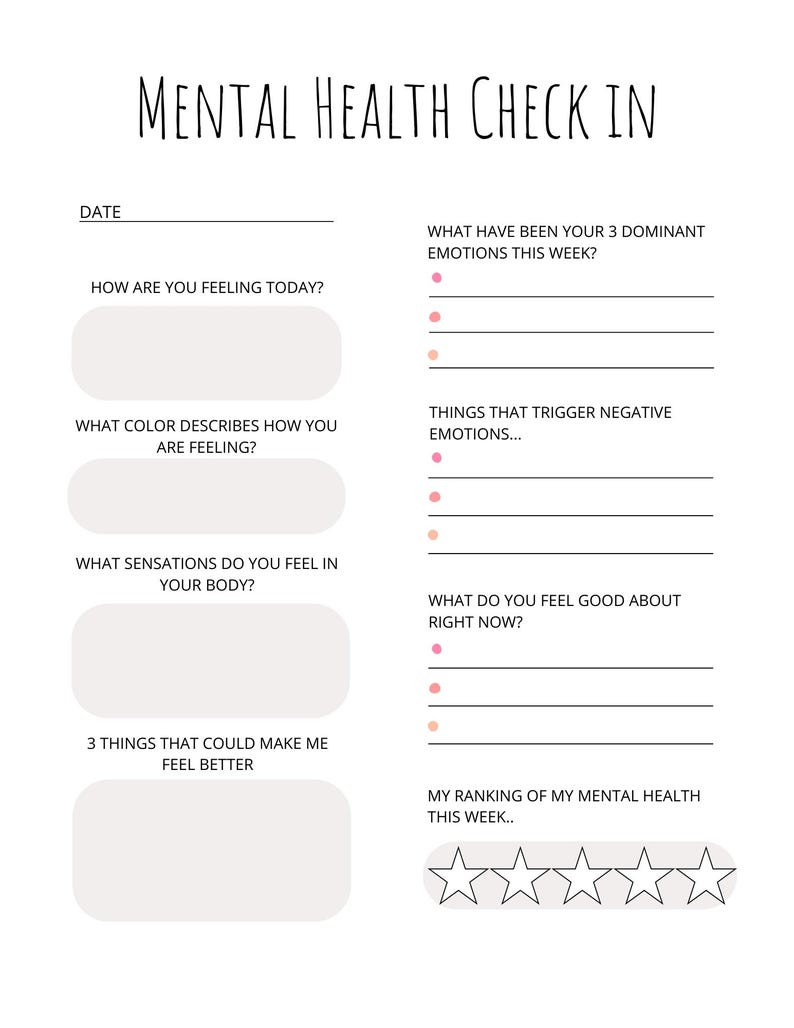 Daily Mental Health Check in - Weekly/midweek | Adults, Children, Teens ...