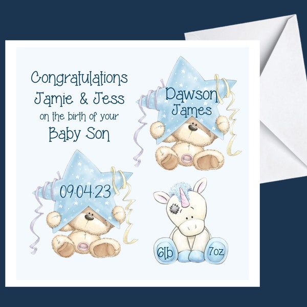 New Baby Boy card, personalised card, Grandson, Son, Blue Baby boy, Birth, Baby boy, welcome Baby Boy, Congratulations, Special, Baby Boy,