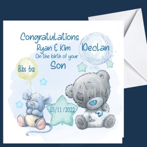 Personalised new baby boy card- Birth of Grandson- Baby Boy- Birth of Son card- It's a Boy-Baby card- Baby Boy card- New Baby Boy-New Son