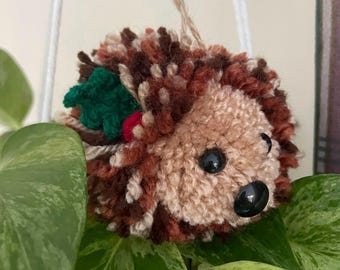 Handmade Hanging Hedgehog PomPom Twine Bauble Decoration Keychain Homeware Figure Toy Gift Plush Custom Cute Charm Personalisable Christmas