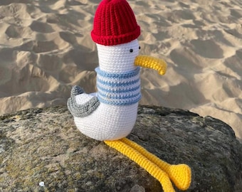 Handmade Crochet Weighted Seagull Decoration Plush Teddy Homeware Figure Toy Gift Plush Custom Cute Personalisable Christmas Beach Bird Gift