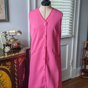 Vintage 60s Hot Pink Sleeveless Mod Shift Midi Dress by Barnesville / Happy Holidays image 1