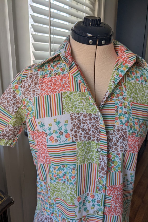 80s Multicolor Floral Patchwork Button Down Short… - image 3