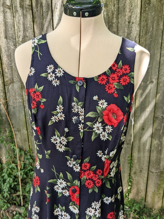 Vintage 90s Deadstock Floral Black and White Slee… - image 3