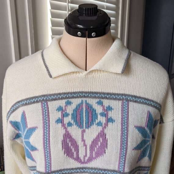 90s Cream Granny Sweater with Geometric Pattern - image 4