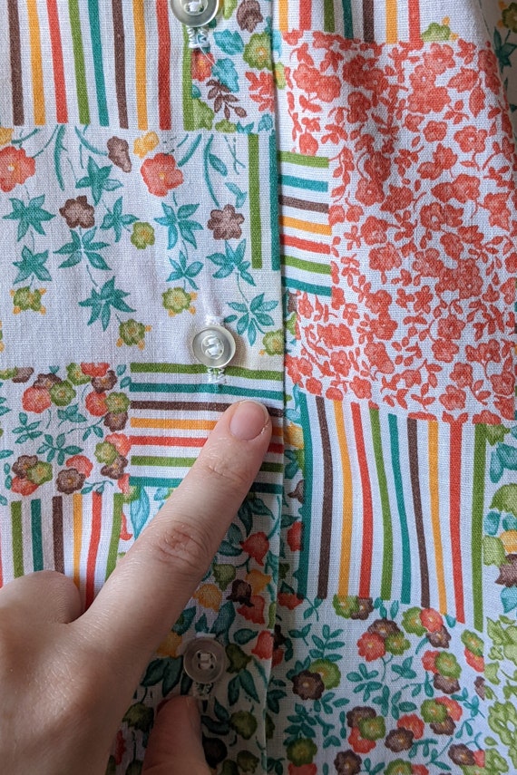 80s Multicolor Floral Patchwork Button Down Short… - image 7