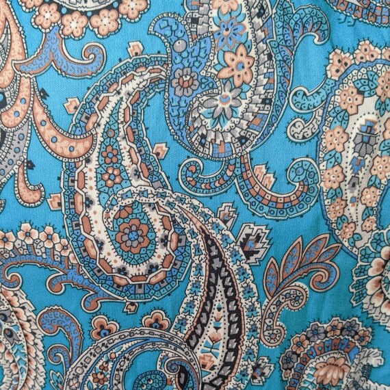 80s Blue Paisley Petite Midi Dress with Matching … - image 3