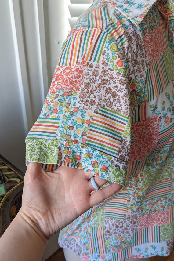 80s Multicolor Floral Patchwork Button Down Short… - image 5