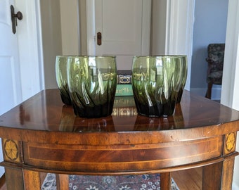 Vintage Avocado Green Anchor Hocking Central Park Ivy Tumbler Glasses Set of 4