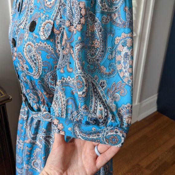 80s Blue Paisley Petite Midi Dress with Matching … - image 4