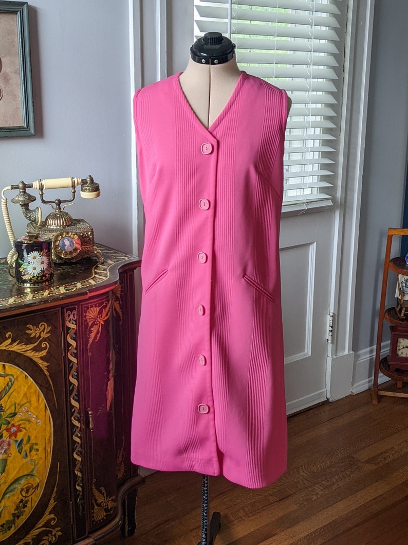 Vintage 60s Hot Pink Sleeveless Mod Shift Midi Dress by Barnesville / Happy Holidays image 1