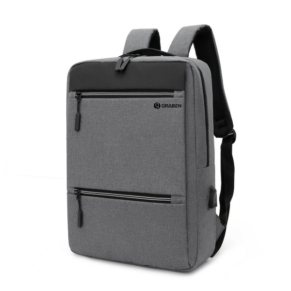 GRABEN Laptop Backpack with Charging Port, Slim and Lightweight Fits 15.6 inch Laptop and Notebook, for Everyday Use, College School or Work