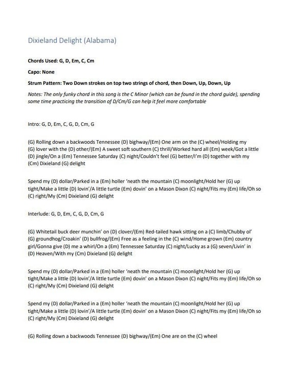 Dixieland Delight Guitar Guide Etsy