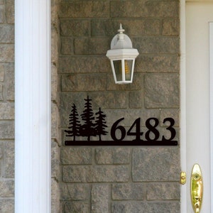 Metal House Numbers with Modern Pine Trees | Custom Outdoor Address Sign | Cabin Decor | Address Number Sign | Rustic Farmhouse Numbers