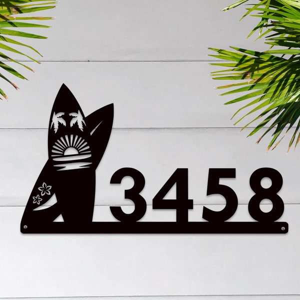 Customizable House Numbers Sign with Surfboards | Beach Address Sign | Personalized Numbers for Above the Garage | Mailbox and Fence Signs