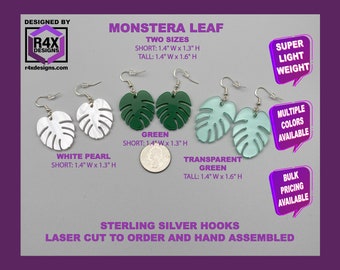 Monstera / Palm Leaf Hanging Earrings, Two Sizes Available Along With Multiple Color Choices