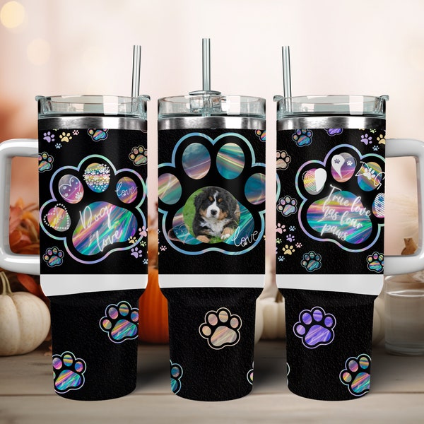 40 oz Customizable Top Dog Picture Tumbler Wrap Quencher Tumbler Sublimation Design, Top, Bottom, Straight Tapered PNG File, Dog photo