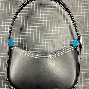 Ladies Baguette Bag, Black with Blue