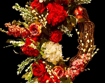 Made to Order XXL Valentines Wreath: Real Touch Hydrangea, Rose, Peony Cascade