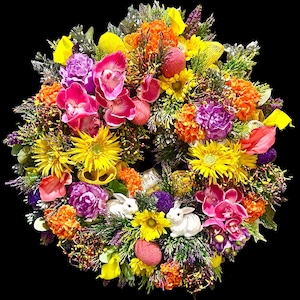 XL Real Touch Floral Easter Wreath, Easter Egg Wreath, Easter Bunny Decor, Hydrangea Wreath, Orchid, Lily Wreath, High-End Designer