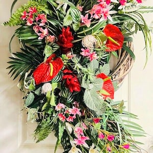 XXL Tropical Floral Wreath: Orchid, Anthurium, Ginger on Wicker
