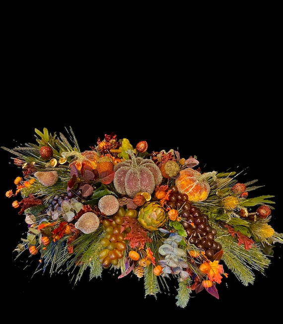 XXL Tuscan Fall Centerpiece: Sugared Fruit, Vintage Grape Vineyard Arrangement