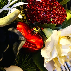 XXL Luxury Valentines Day Wreath with Hearts, Pixie and Glass Heart Ornaments, Real Touch Magnolia, Rose Cascade Wreath image 12