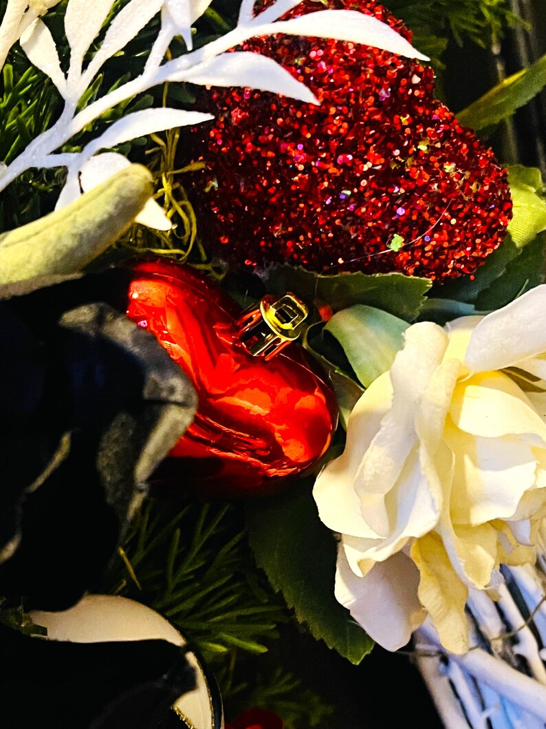 XXL Luxury Valentines Day Wreath with Hearts, Pixie and Glass Heart Ornaments, Real Touch Magnolia, Rose Cascade Wreath image 12