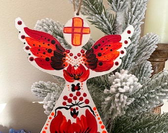 A wooden hand-painted angel - Ukrainian Ornaments - Stand with Ukraine Christmas - Ukraine Christmas - Petrykivka handmade angel