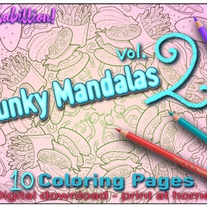 Funky Mandalas vol. 2 - ten Funky food themed etc mandala adult coloring pages