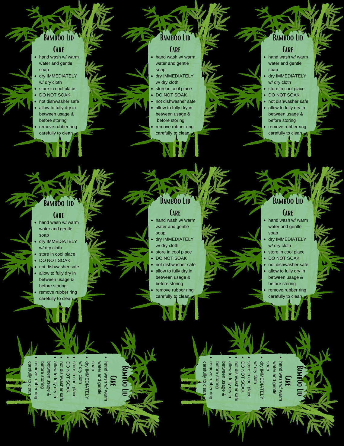 Bamboo Lid Care Instructions for Glass Tumblers Full Sheet 8 or Single