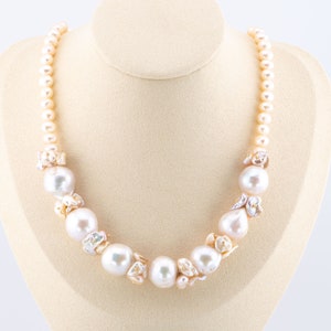 Soft Pink Large Baroque Pearl with Petal Accent Necklace Adjustable Clasp Unique Modern Design Birthday Anniversary Gift for Her OOAK P1025
