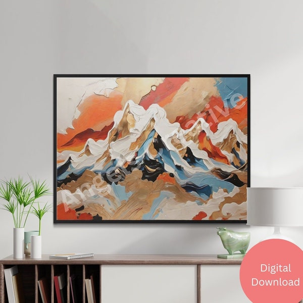 Alpine Abstract Watercolor AI Art Painting Digital Download Nature-Inspired Decor Mountain Landscape