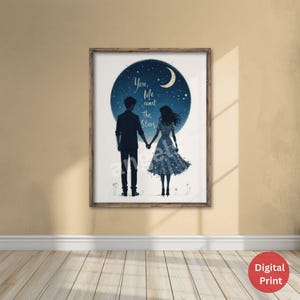 You and Me Digital Art Print, Romantic Couple Moonlight Poster, Starry Night Wall Decor, Anniversary Gift, Printable Love Artwork